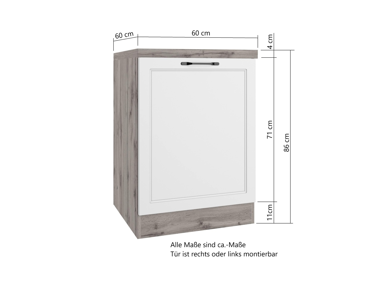 Unterschrank MERAN - grau - Wotaneiche - 60 cm