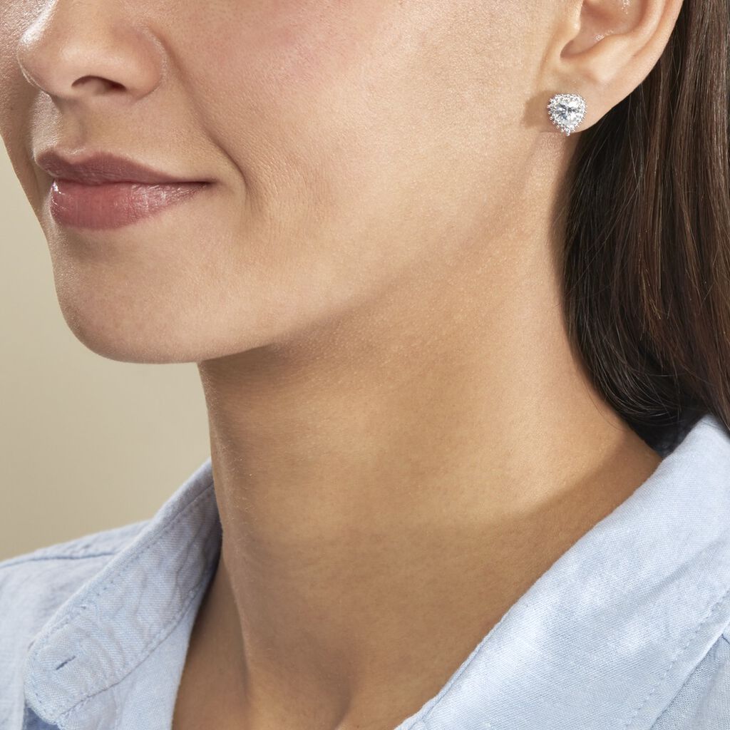 Boucles D'oreilles Puces Calvi Argent Blanc Oxyde De Zirconium