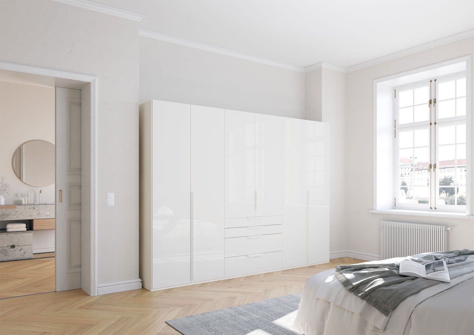 CASAVANTI Kleiderschrank PURISMA Alpinweiß/ Glas Kristallweiß