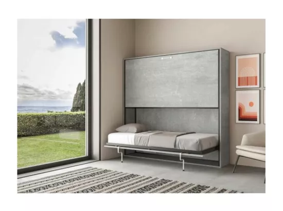 Lit escamotable superposé gris ciment horizontal 2 couchages 85x185 Bounto-