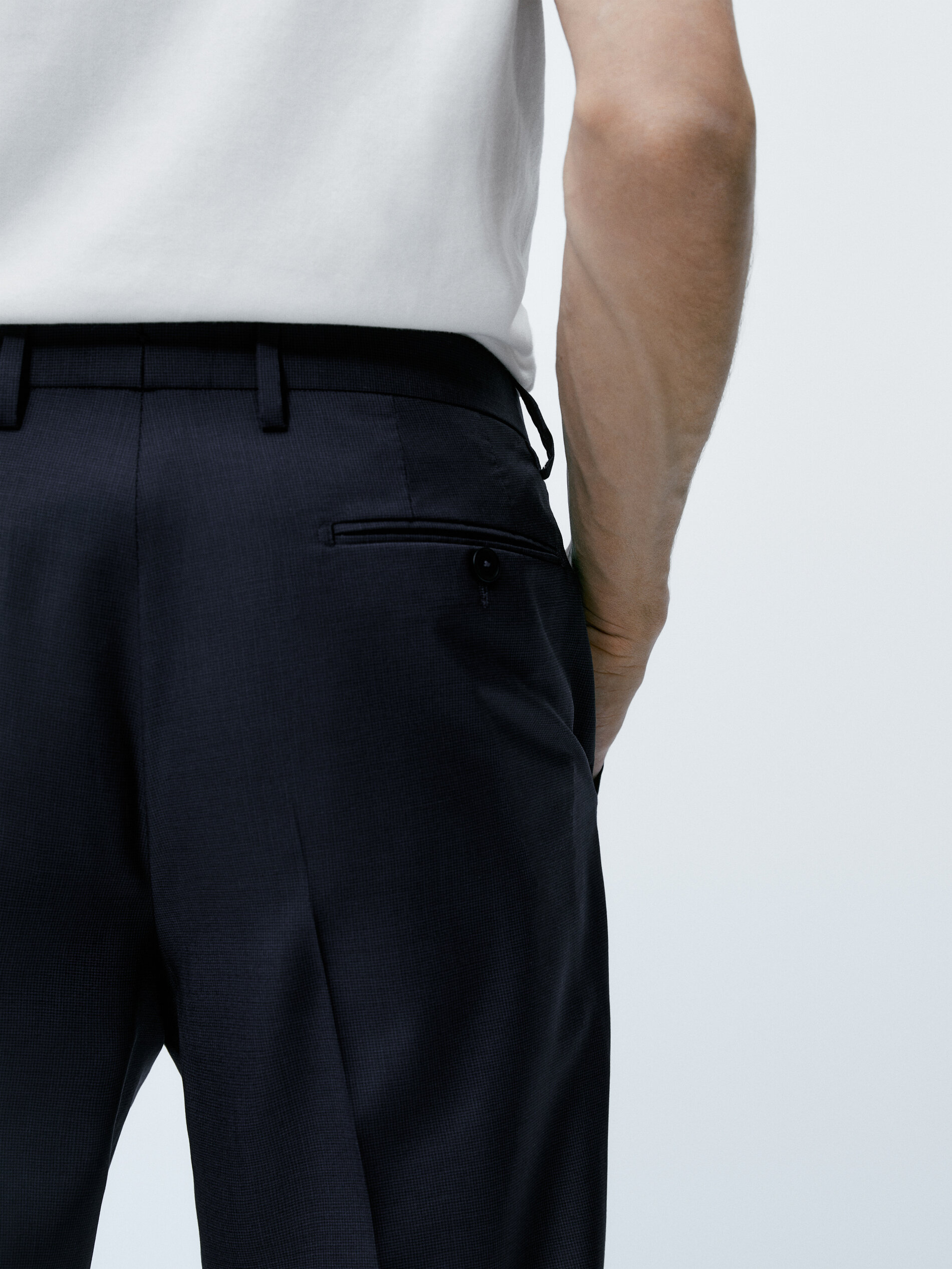 Pantalón traje pata de gallo 100% lana - AZUL MARINO