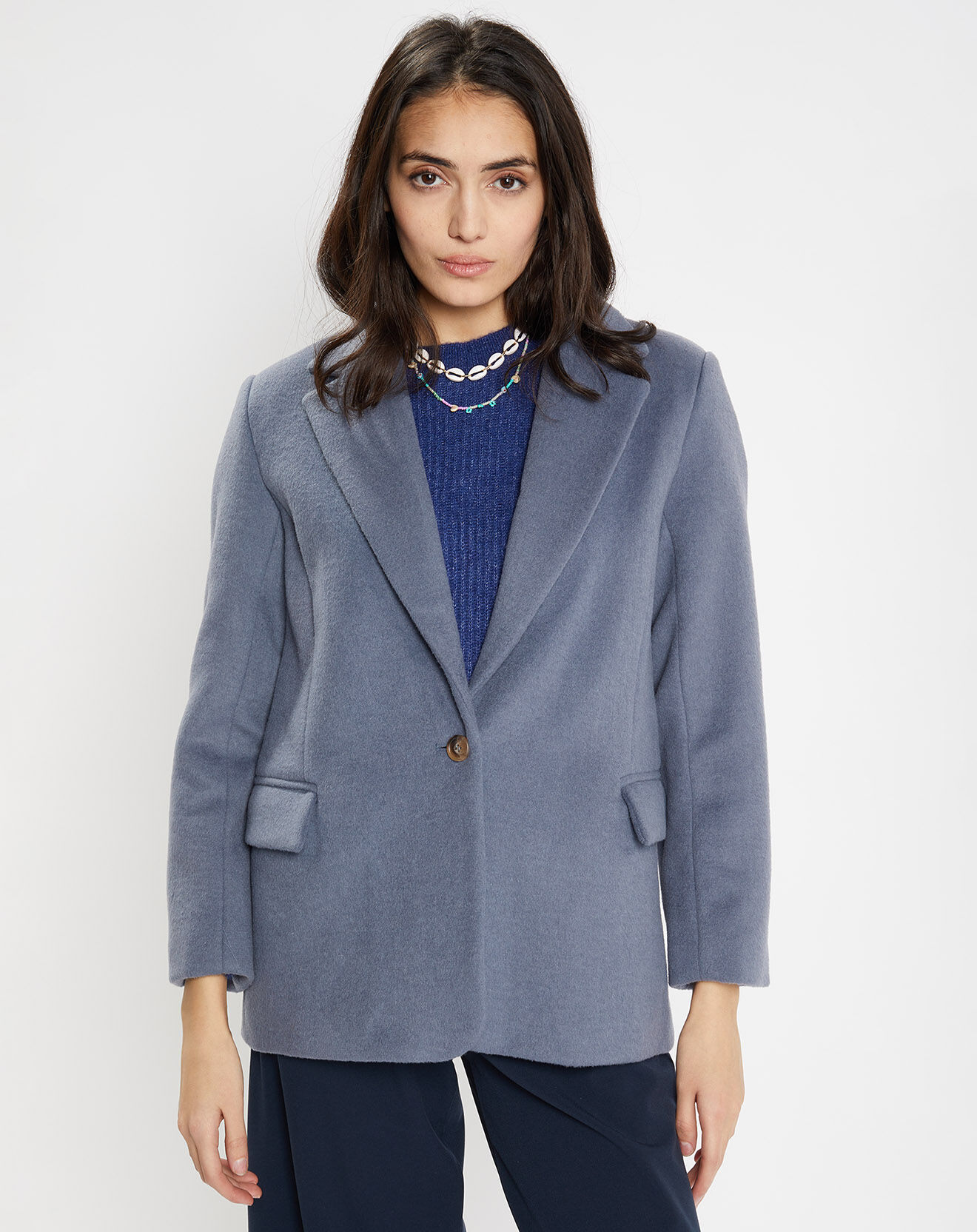 Galeries Lafayette Veste blazer oversize en Laine mélangée Clitch bleu grisé