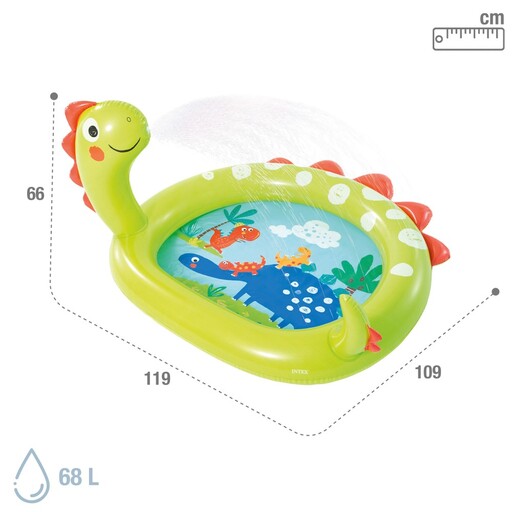 Piscina inflável pequena de dinossauro da Intex com aspersor.
