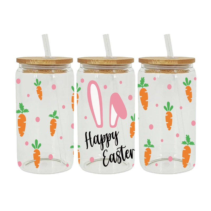 (8er Set) Oster Aufkleber Happy Easter Flaschen Dekoration Glas Wrap - Bunt