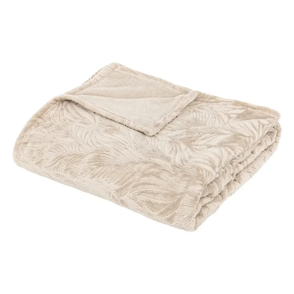 Plaid/bankdeken Leafes - beige - 180 x 230cm - polyester