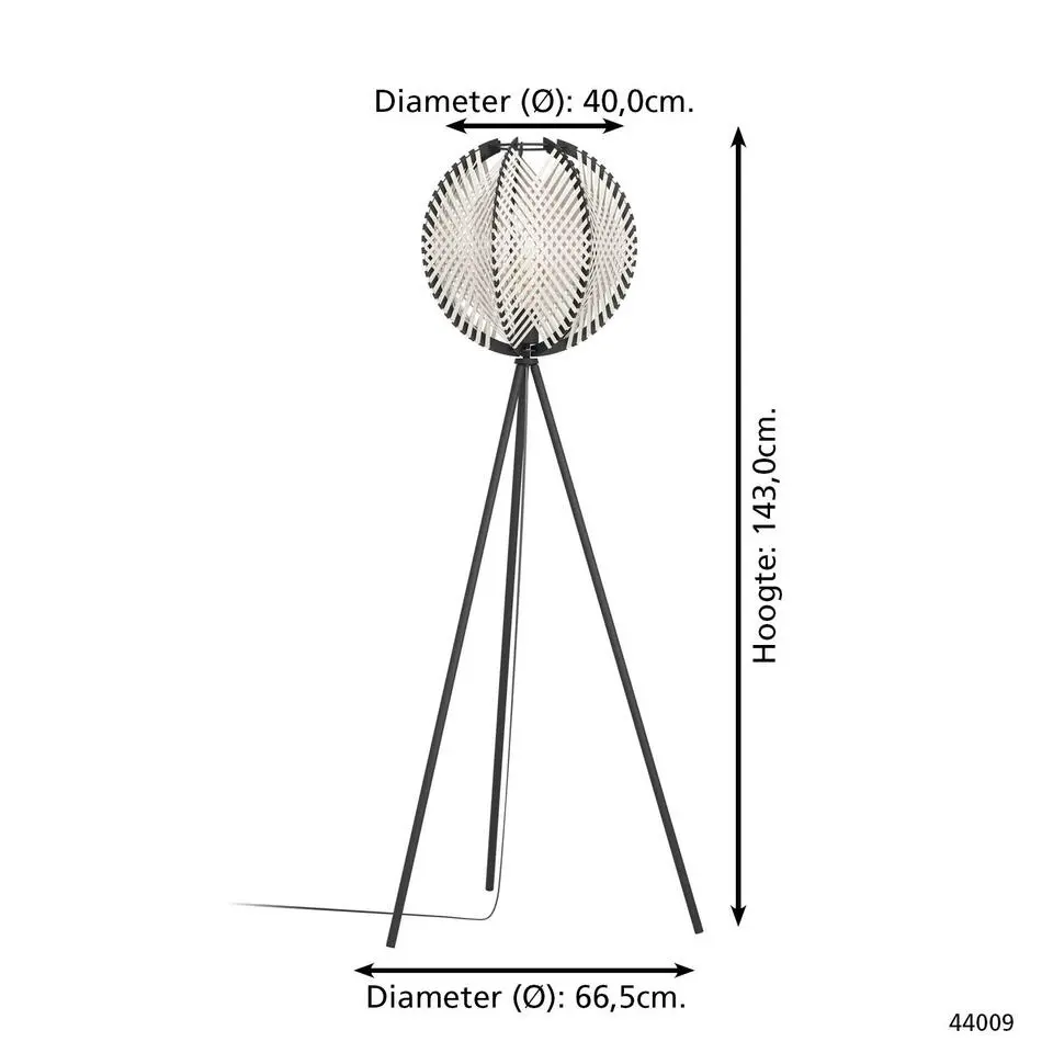 EGLO Waverton Staande lamp - E27 - Textiel/Hout - Zwart/Wit