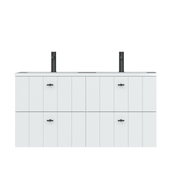 Tiger Maryport Badkamermeubelset 120 cm Mat wit met wit glanzende polybeton wastafel en matzwarte grepen