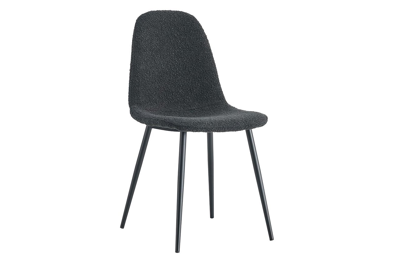 Billie spisestol I tekstil antrasitt bouclé med sortlakkerte metall ben.