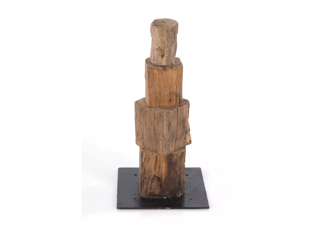 FIGURINE DÉCORATIVE Tour 4 Racine en bois massif sur plaque métallique, pièce unique nature-noir