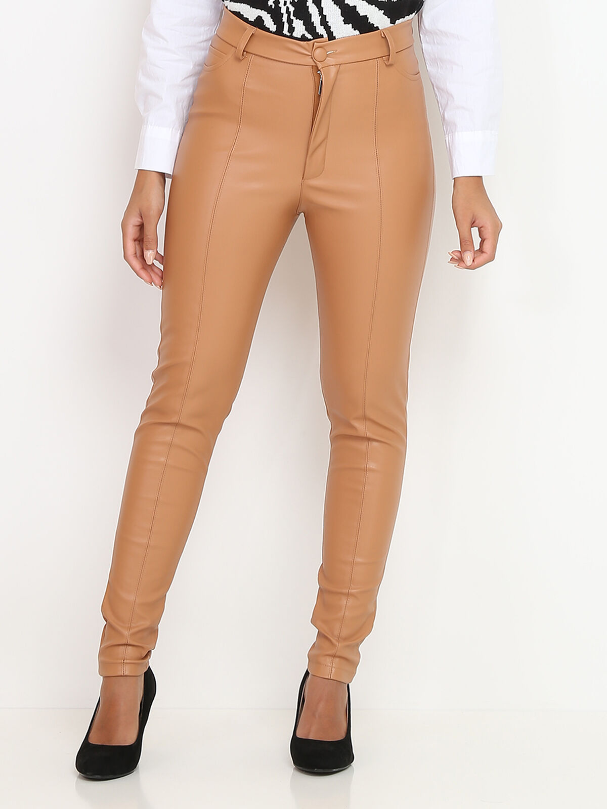 Pantalon skinny en simili- Camel