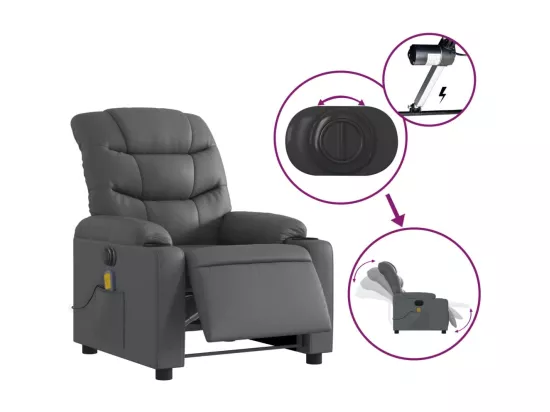 Fauteuil massant inclinable électrique gris similicuir
