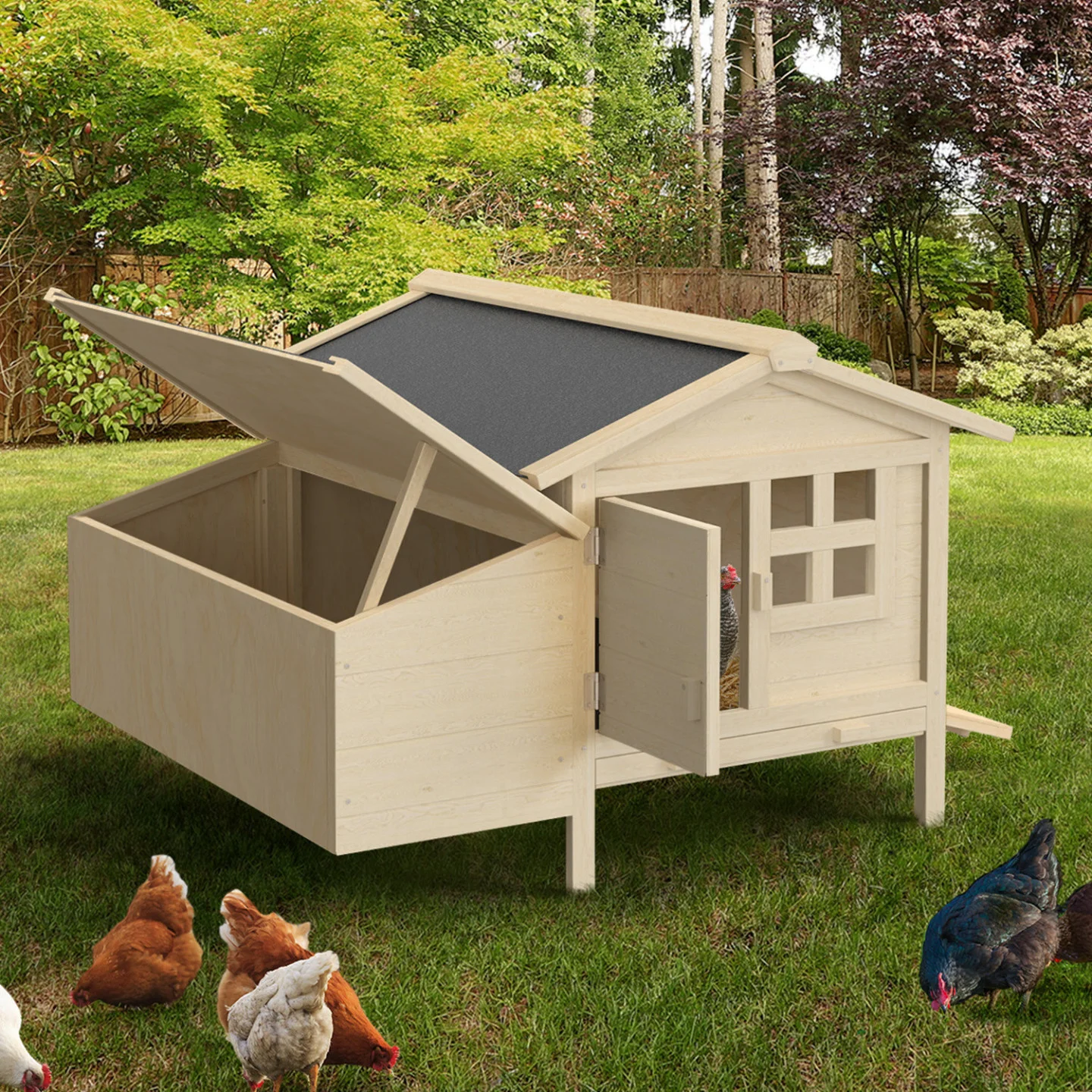 Poulailler sur pilotis XXL avec pondoir en bois, capacité jusqu'à 5 poules