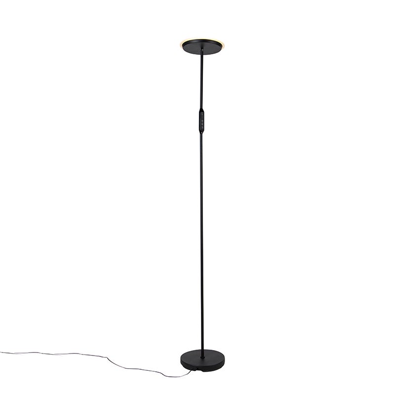 QAZQA - Moderne design vloerlamp, zwart, inclusief LED en dimmer - Bumu touch-functie dimmer | Dimbaar | Woonkamer | Slaapkamer | Uplighter - Staal, langwerpig - | (niet vervangbaar) LED
