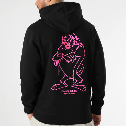 Sweat Capuche Angry Taz Noir Rose Fluo