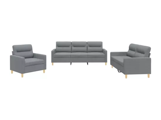 Ensemble de canapés 3 pièces avec coussins Gris clair Tissu