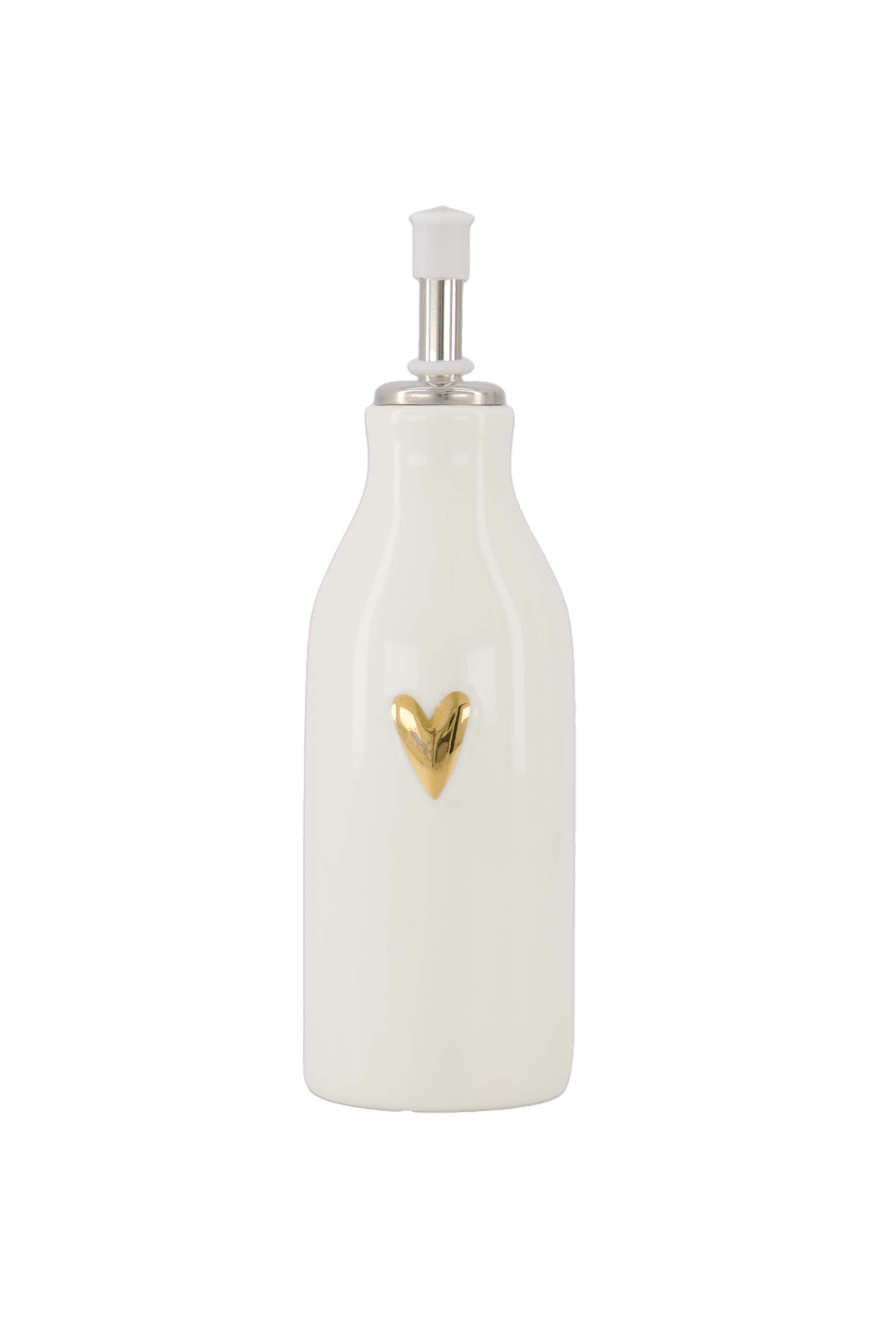 olie/azijn fles keramiek hartje wit/goud