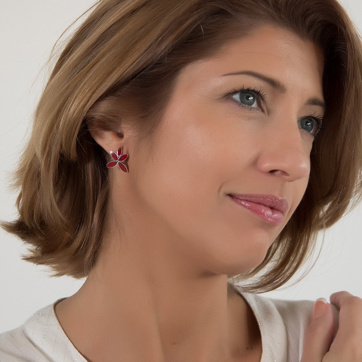 Boucles d'oreille ADEN Fleur corail Argent massif 925 millième