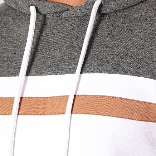 Sweat Capuche Slim Fit Tricolore 843 Blanc Anthracite Camel