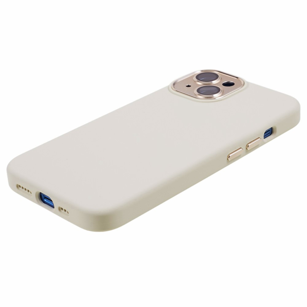 iPhone 15 Silikon Hardcase Hülle mit Alu Kamerarahmen - Weiss
