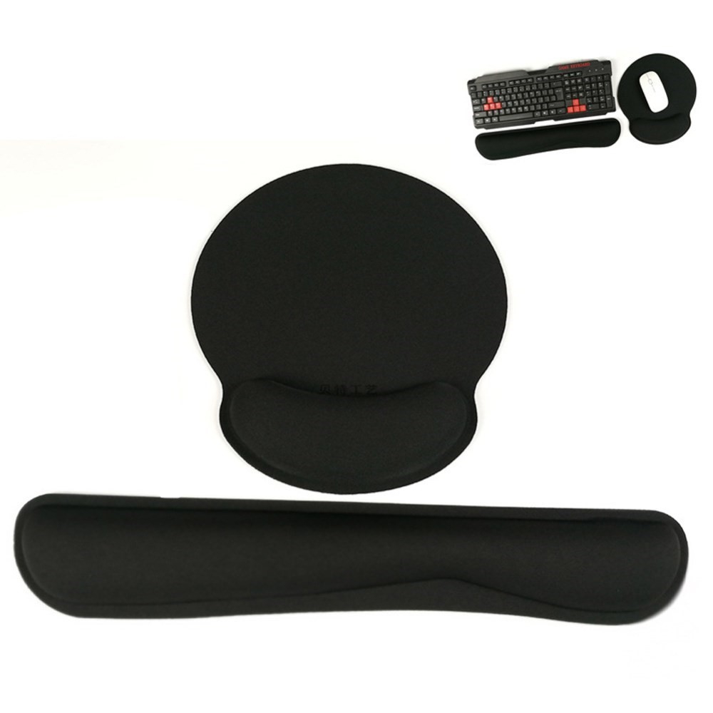(2-tlg. Set) Ergonomische Mausmatte und Tastatur Handballenauflage für Arbeiten am Computer - Schwarz