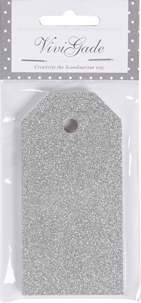 Manillamærker - Str. 5X10 CM - Glitter - 300 G - Sølv - 15 Stk