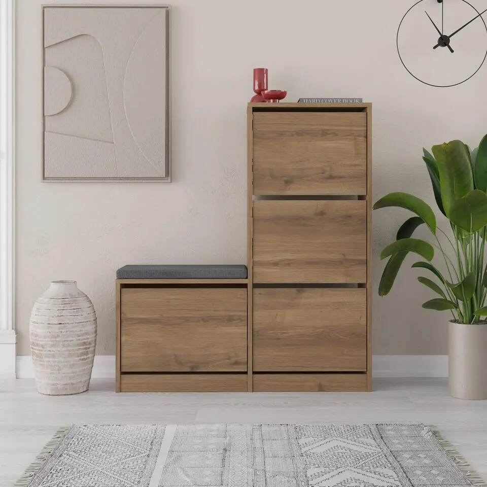 CALICOSY - Schoenenkast DUDE - Verweerd eiken - 118,5x105x26 cm