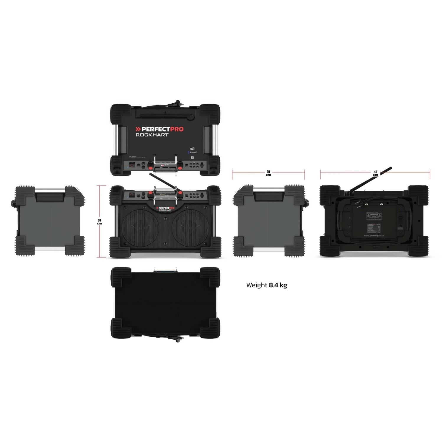 PerfectPro ROCKHART RH4 Bouwradio - FM RDS - DAB  - Bluetooth - AUX In - Oplaadbaar (ingebouwde Lithium accu)