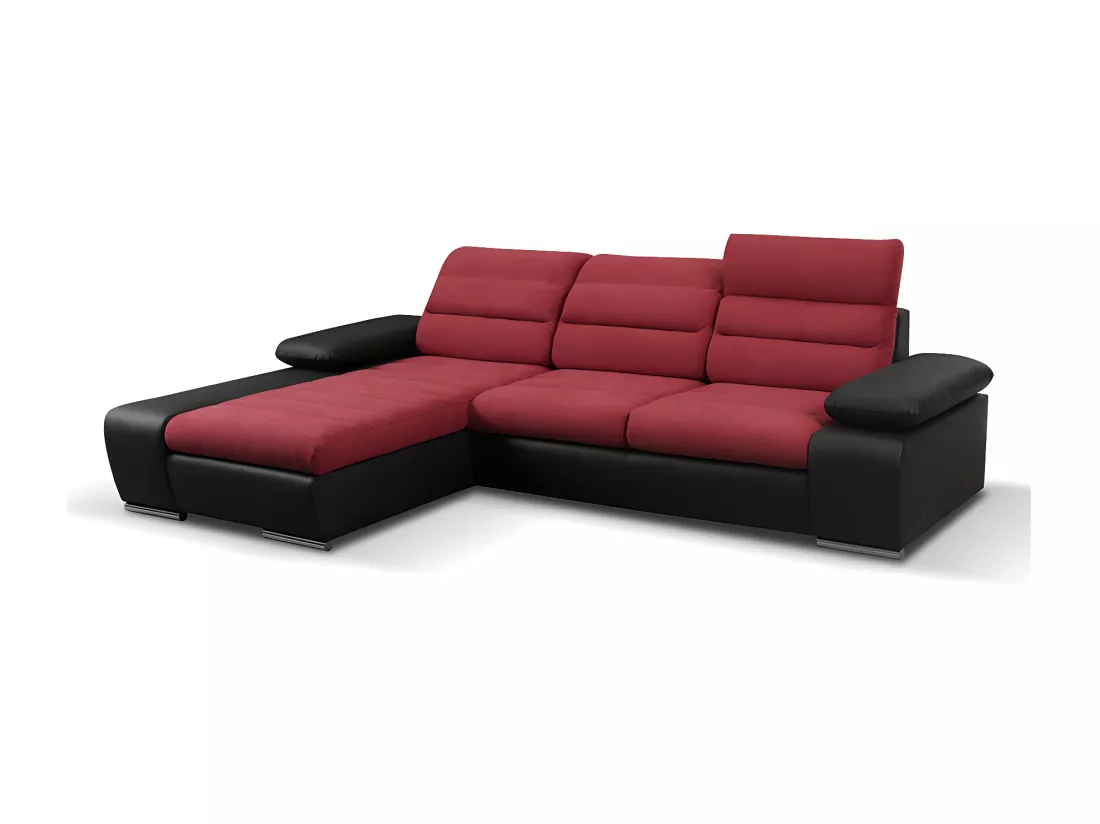 Canapé d'angle convertible en tissu et simili MIRABEAU - Bicolore rouge/noir - Angle gauche