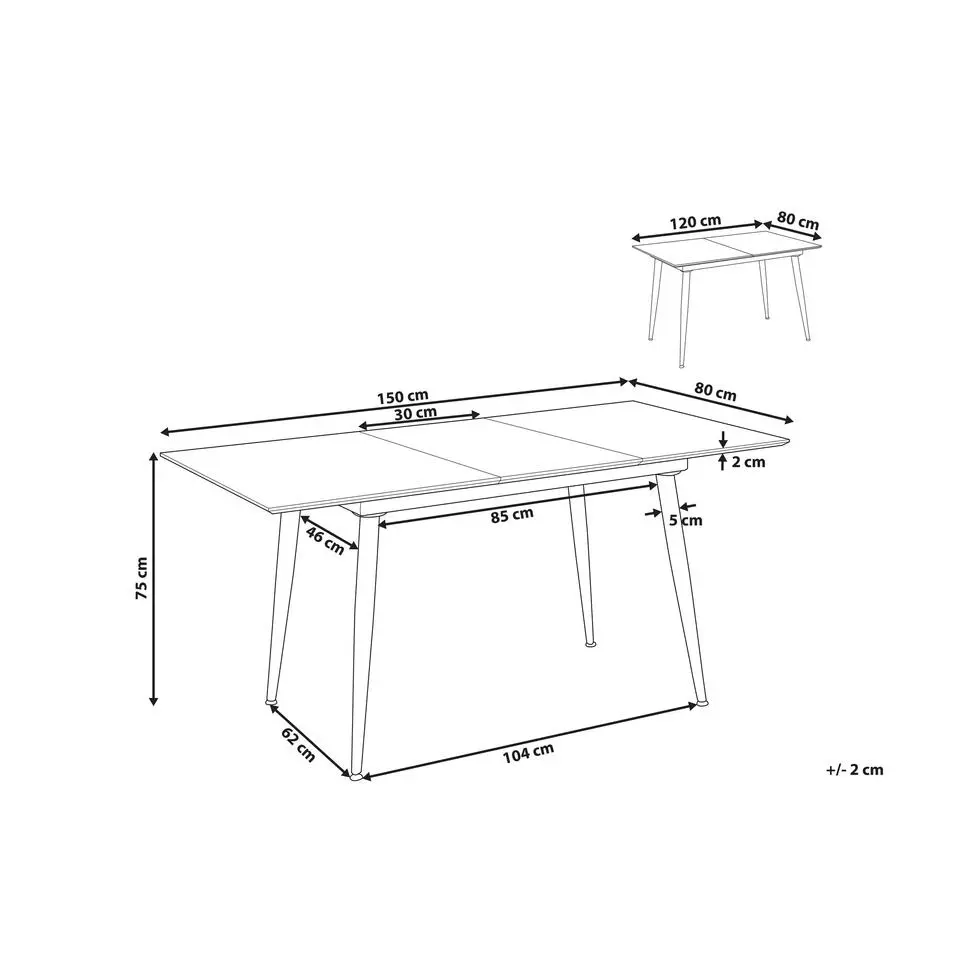 EFTALIA - Uitschuifbare eettafel - Wit - 80 x 120/150 cm - MDF