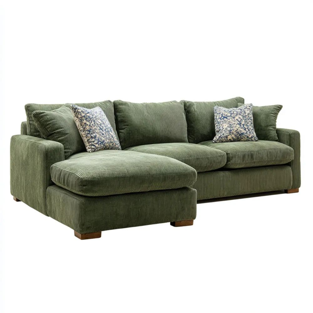 Ecksofa Cord 280x160x85 cm – Grün – Komfortabler Stil