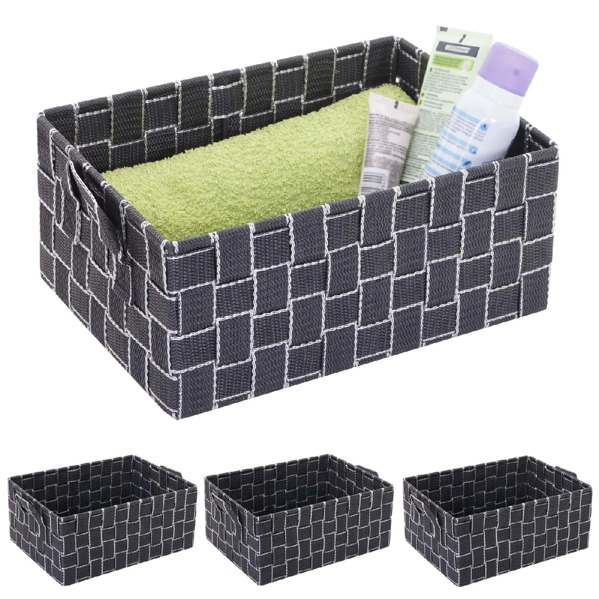 Decoshop26 Ensemble de 4 Paniers Gris Foncé