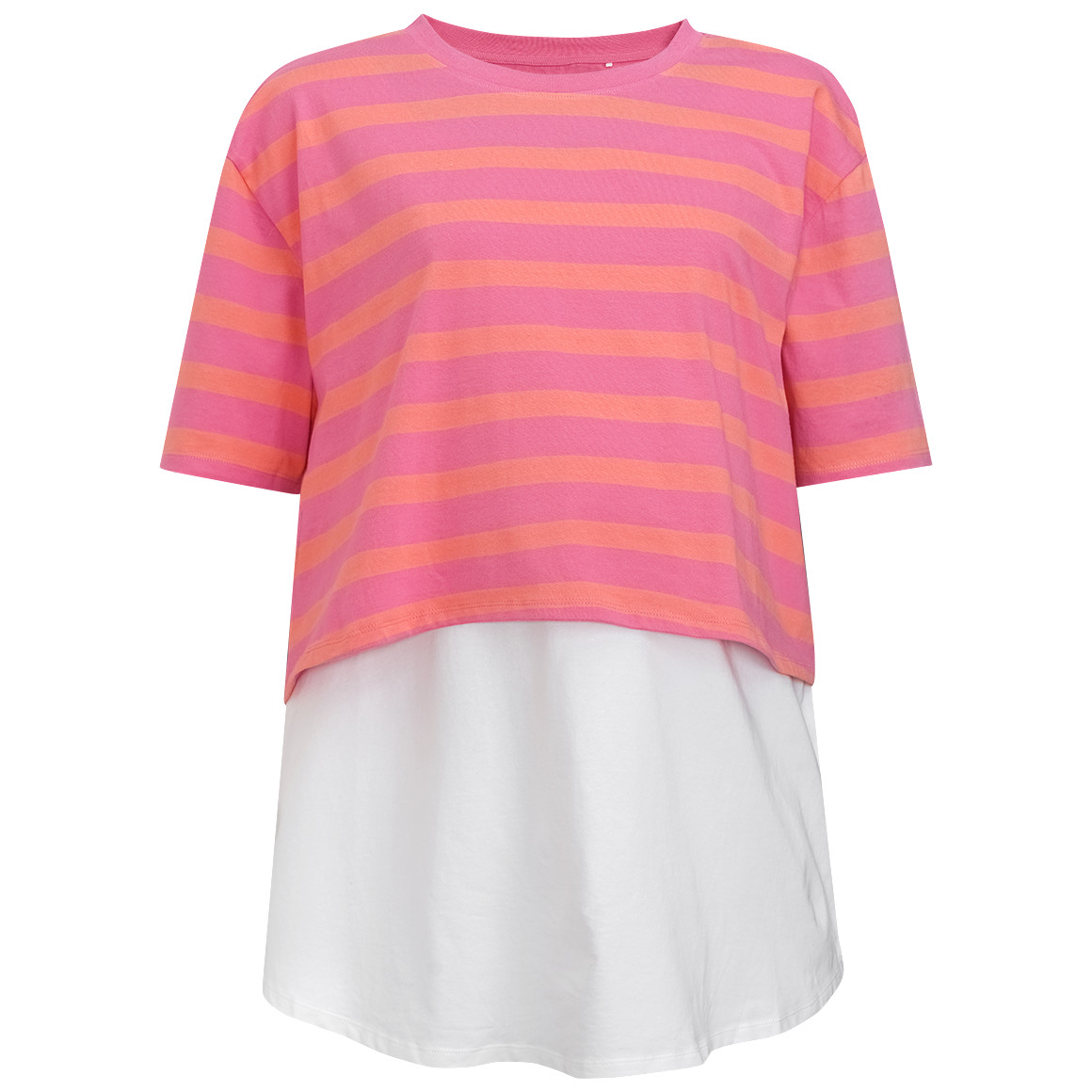 Gina Mama Damen Umstands-T-Shirt im Lagen-Look pink / orange / weiss