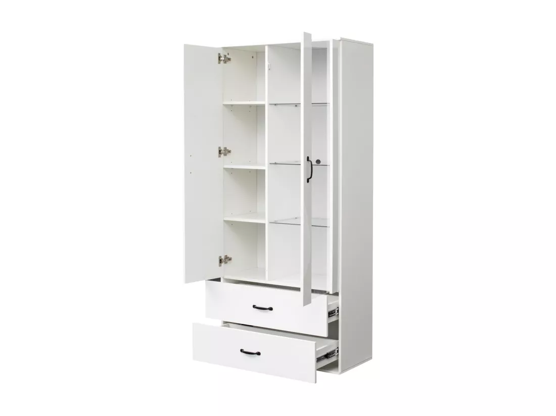 Vitrine avec 2 porte et 2 tiroirs et LED - Hauteur 180cm - Blanc