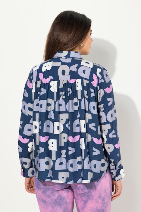Bluse, Buchstaben, Stehkragen, Langarm