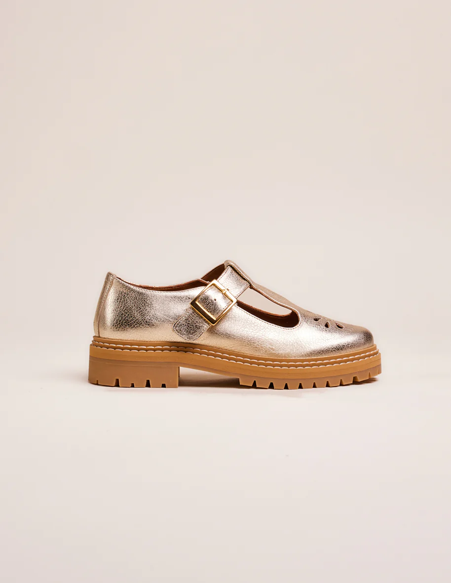 Derbies Romane Ajourée - Cuir grainé champagne