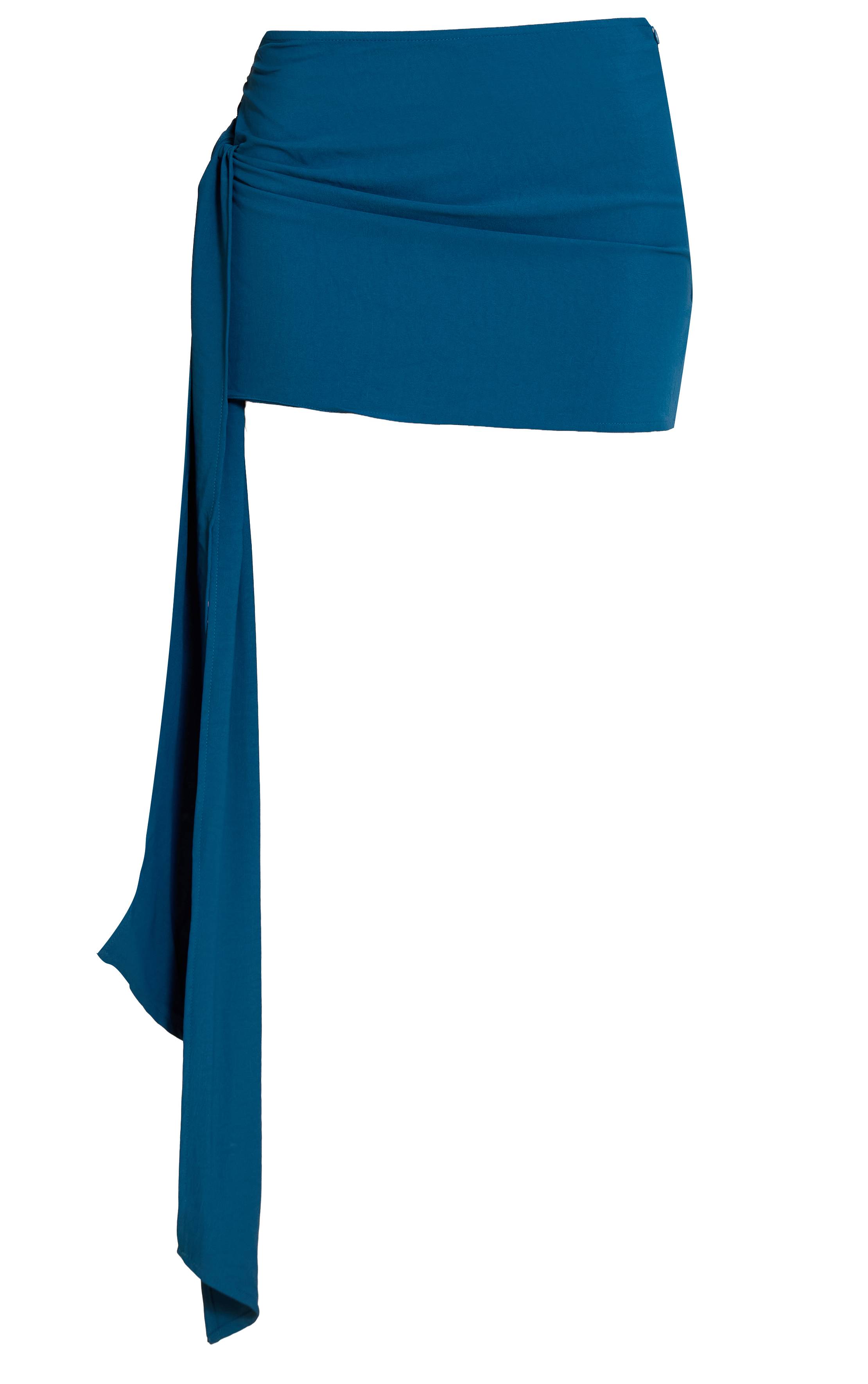 Vert Turquoise Mini-jupe Coordonnée En Tissu Vaporeux Avec Nœud Sur Le Côté
