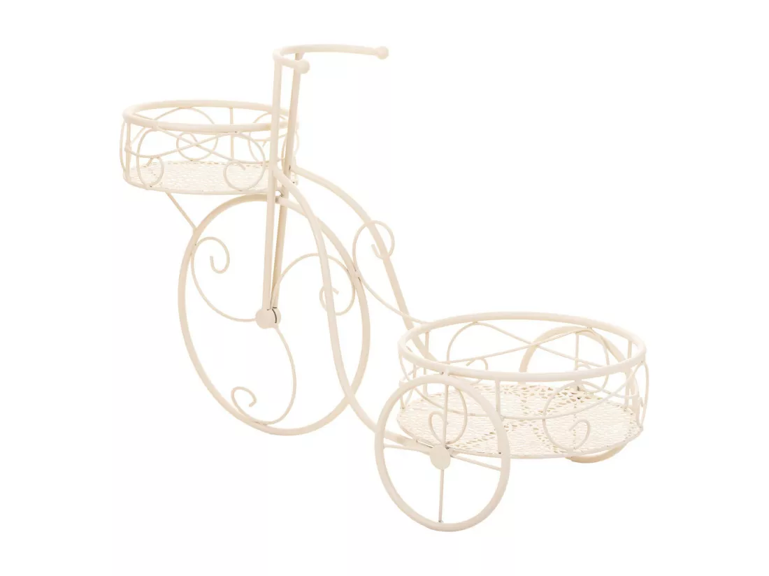 Vélo pour 2 pots de fleurs en fer forgé blanc 59x25x37h cm