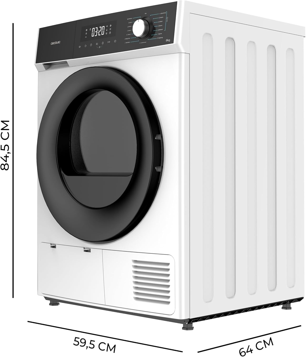 Cecotec Wäschetrockner 8Kg Bolero Dresscode Dry 8330. Entspricht Klasse A++, 15 Programme und Funktionen wie automatisches Trocknen, einfaches Bügeln, bidirektionale Drehung, Weiß