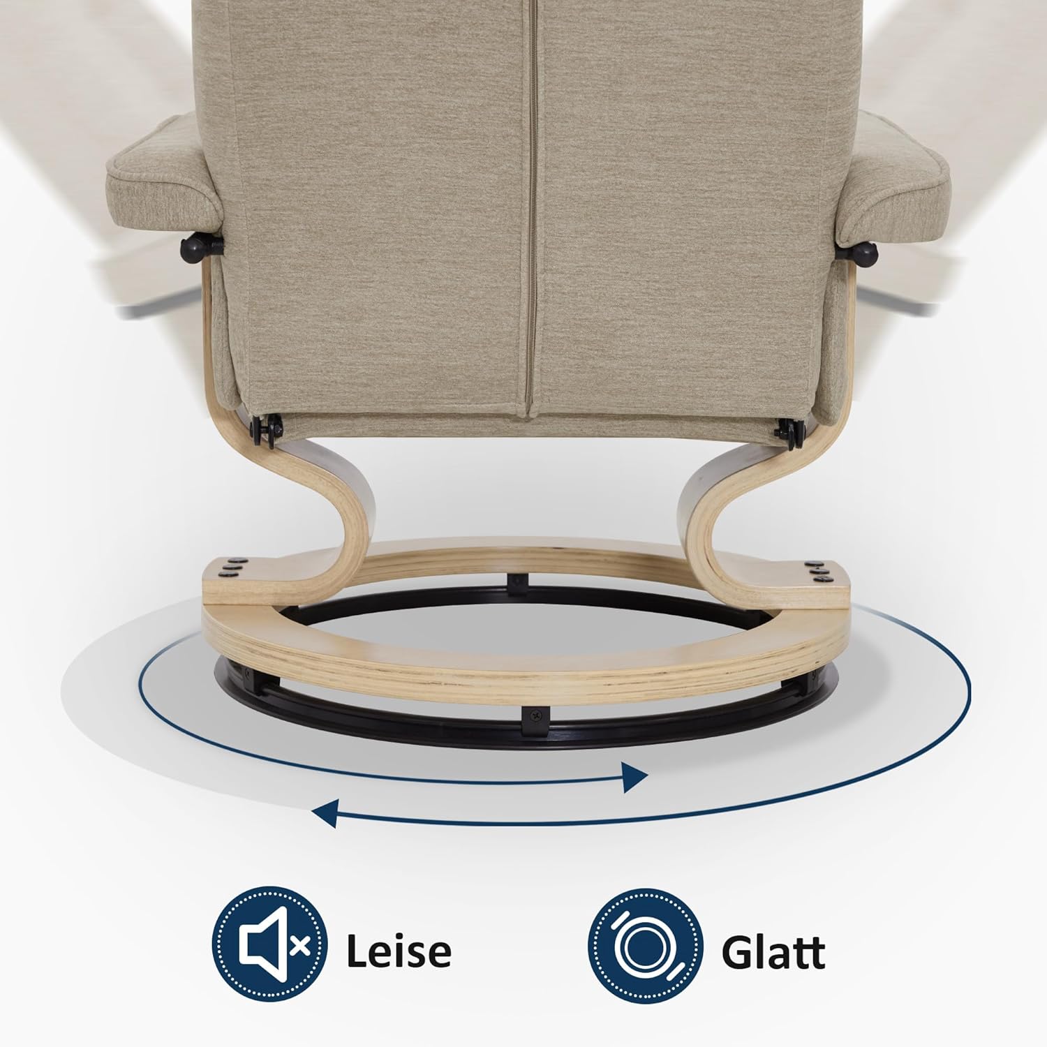 M MCombo Relaxsessel mit Hocker, 360° drehbarer Fernsehsessel mit Liegefunktion, bis 120 Kg belastbarer TV-Sessel, moderner Ruhesessel für Wohnzimmer, 9019 (Stoff, Beige)
