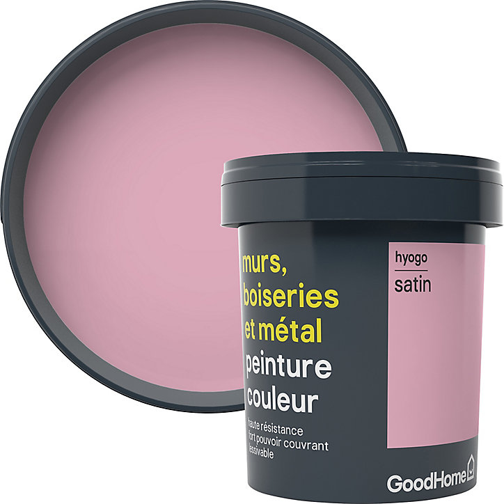 Peinture résistante murs, boiseries et métal GoodHome rose Hyogo satin 0,75L