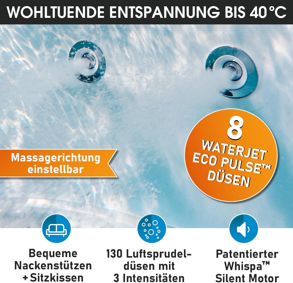 BRAST Whirlpool MSpa Denver & Rova mit Fester Außenwand | Ø182x70cm | LED-Beleuchtung mit 20 Farben für 6 Personen | 130 Massagedüsen | Ganzjähriger Einsatz Winterfest | In & Outdoor | Denver