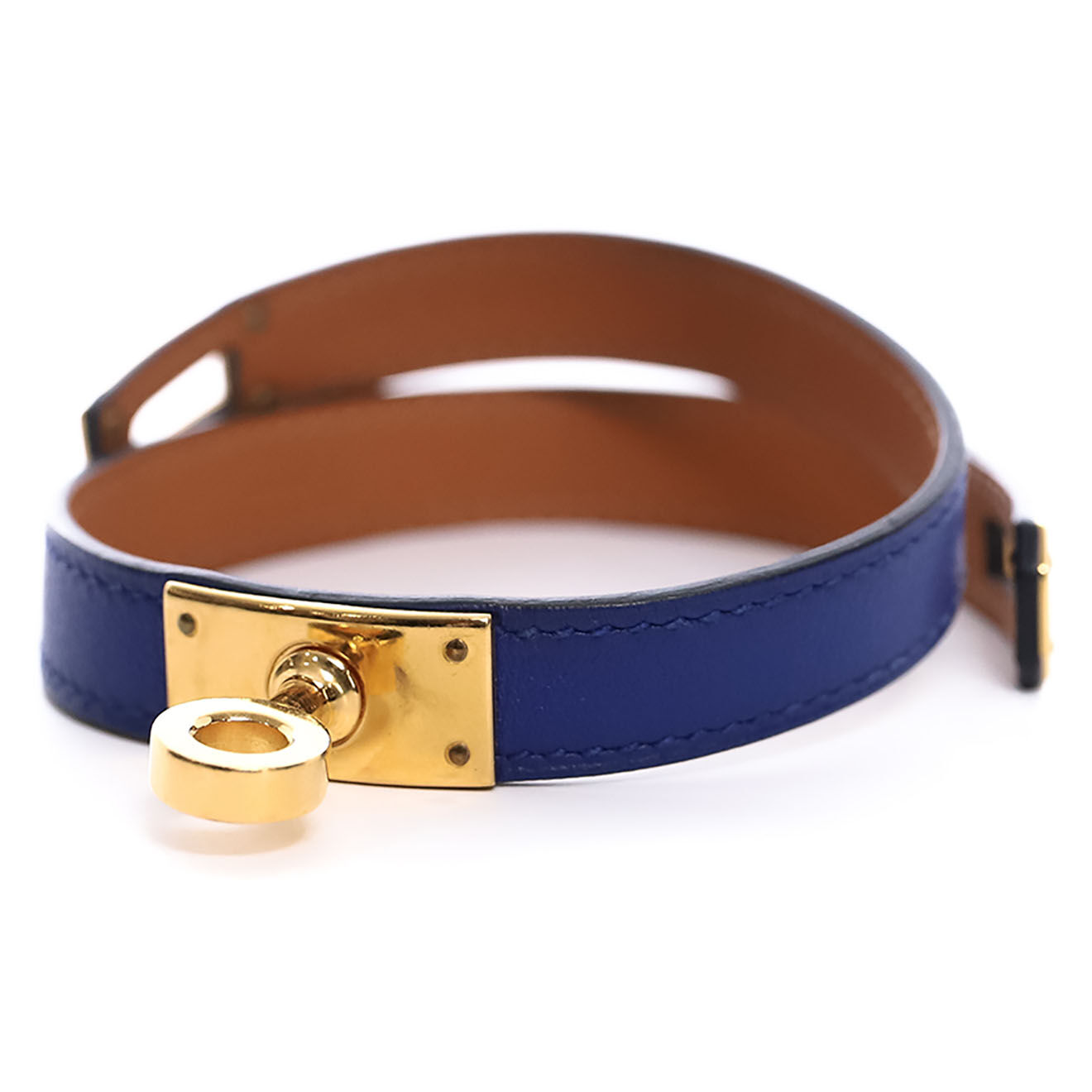Hermès Bracelet double tour Kelly en Cuir bleu - Très bon état