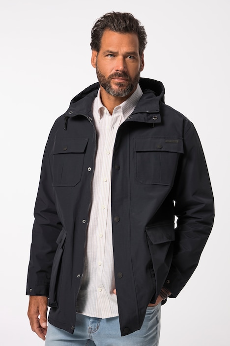 Regenjacke, wasserdicht, Kapuze, verdeckter Zipper, bis 8 XL