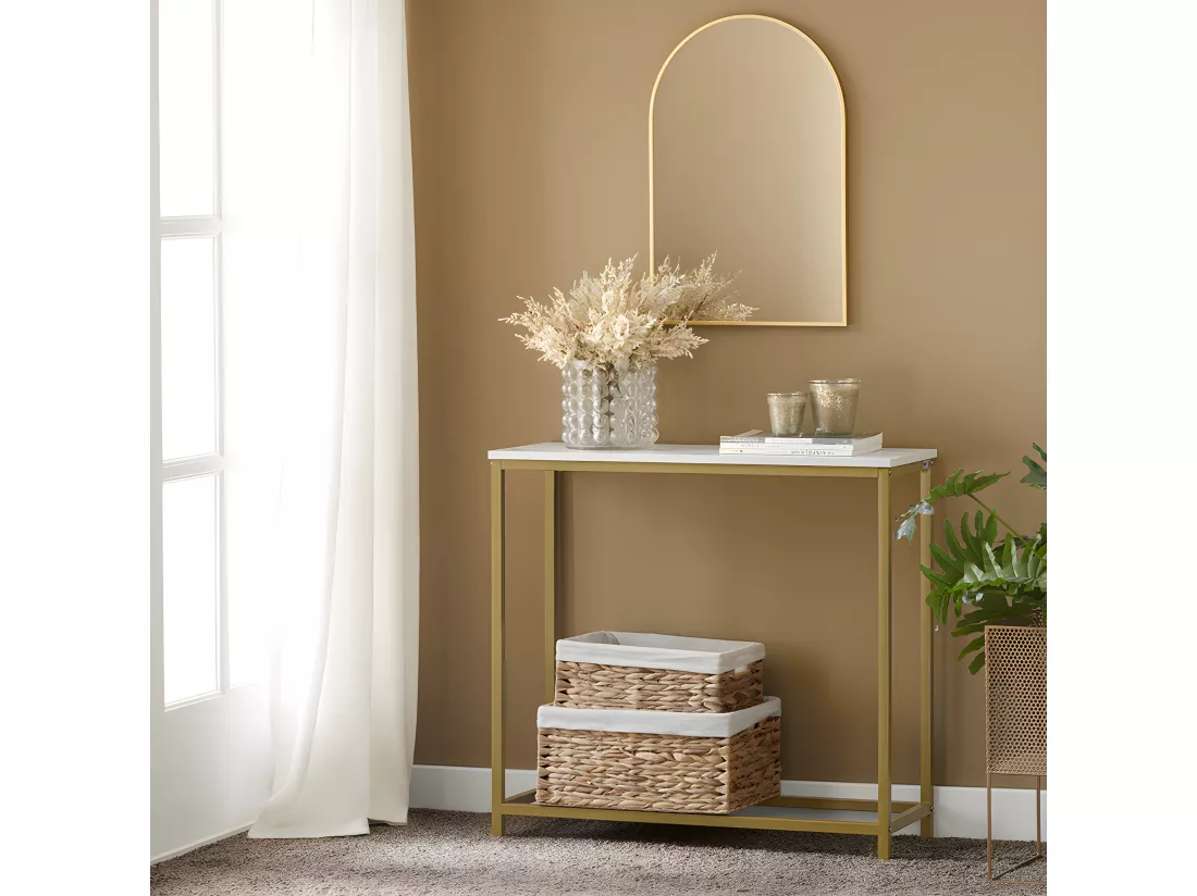 Table Console Table d'Appoint Bout de Canapé Table d’Entrée Effet Marbre Cadre, FSB29-G