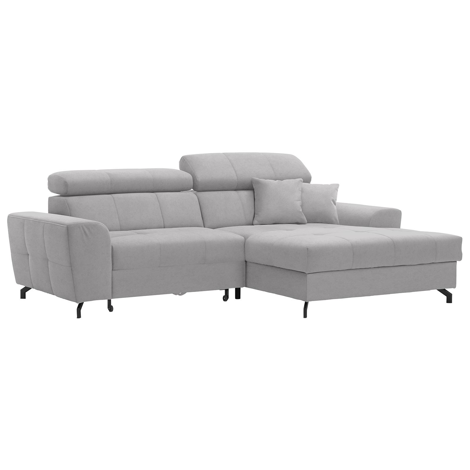 Ecksofa - silber - Samt - mit Liegefunktion - Recamiere rechts