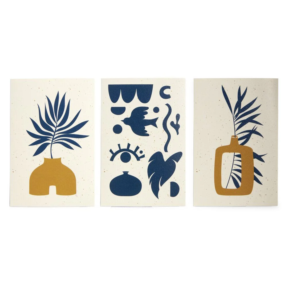 Lot de 3 affiches papier orange bleu et beige 10x15cm