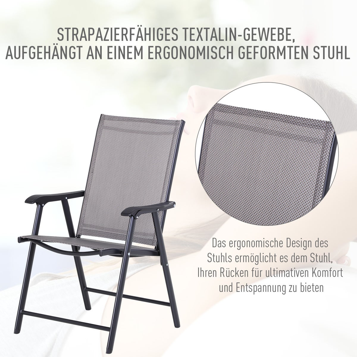 Outsunny Vouwstoel met Armleuningen, Set van 2 Kampeerstoelen, 58 x 64 x 94 cm, Metaal, Grijs