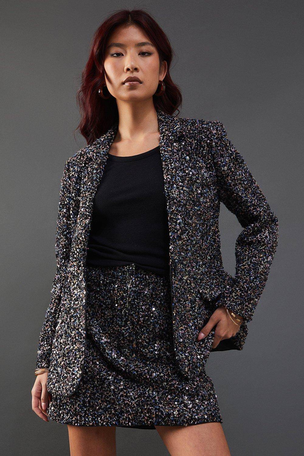Warehouse Blazer Bouclé à Sequins Premium