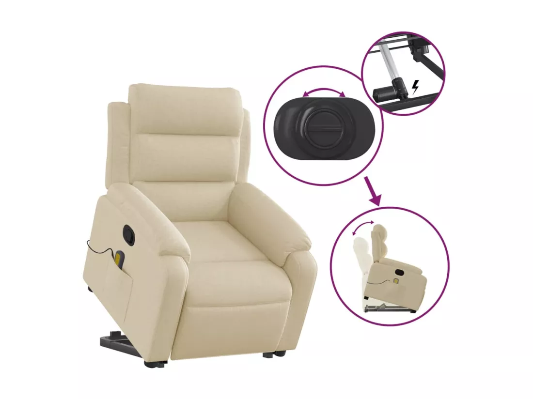 Fauteuil inclinable massant Crème Tissu