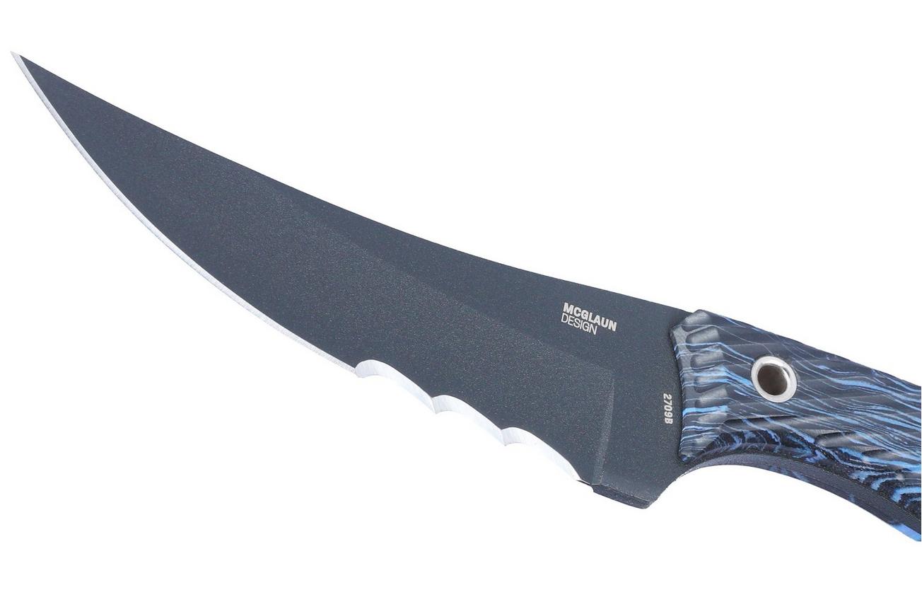 CRKT Clever Girl, Veff Serrations 2709B Blue Black G10 vaststaand mes, Austin McGlaun design